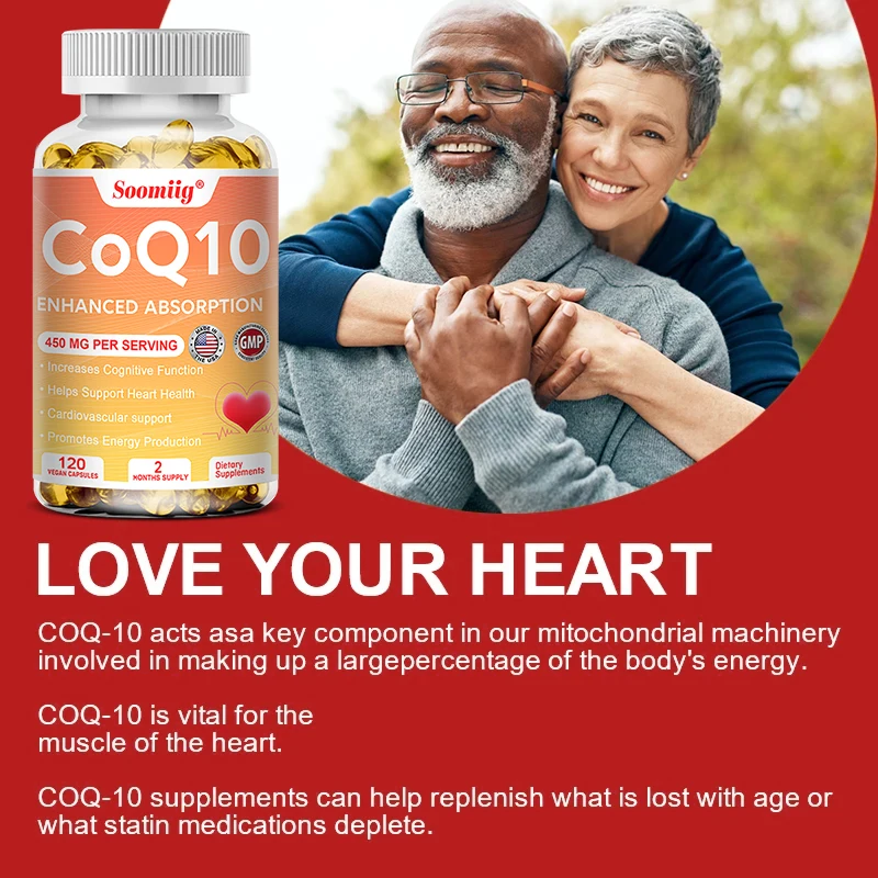 CoQ10 Softgels Super Absorption CoQ10 Supplement Antioxidant Protects Heart Health and Blood Vessels