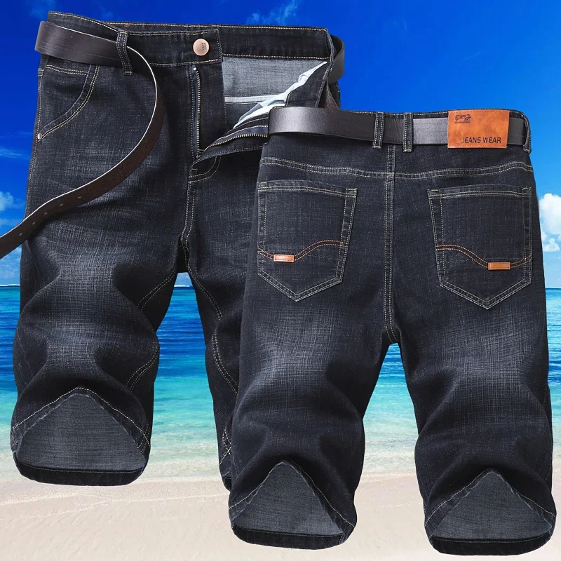

2023 Blue Soft Denim Short For Men Mens Summer Stretch Light Weight Jean Knee Length Pants