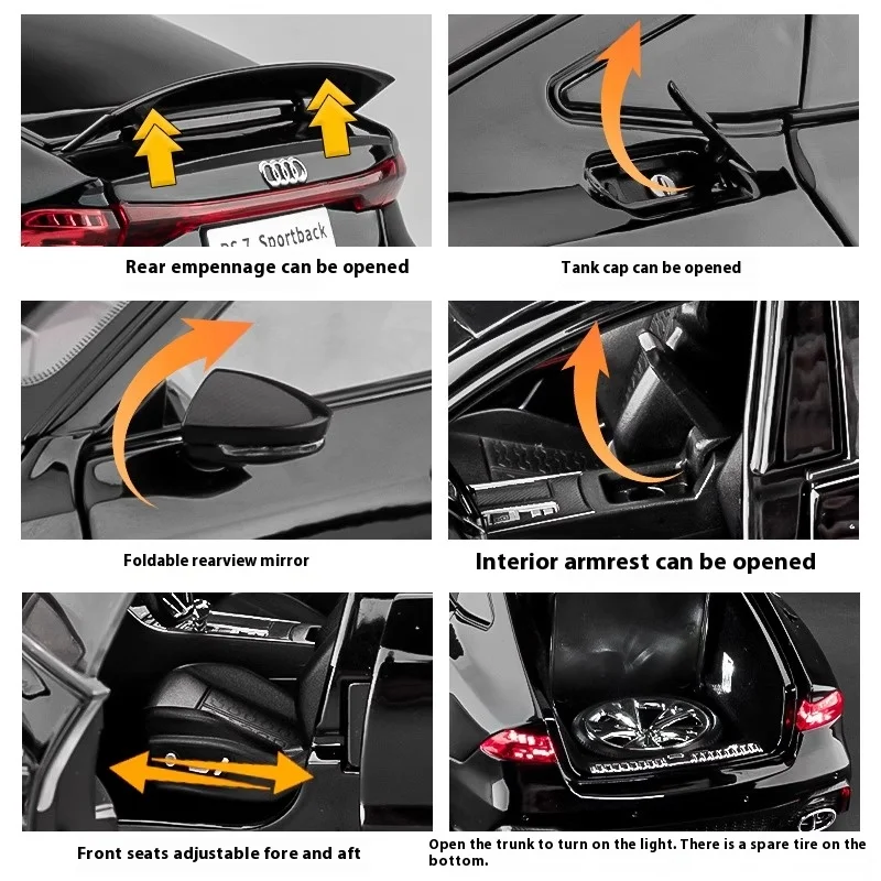 1:18 AUDI RS7 Sportback 쿠페 원격 제어 합금 다이캐스트 모델 자동차 사운드 충전식 라이트 디스플레이 장식 선물 친구