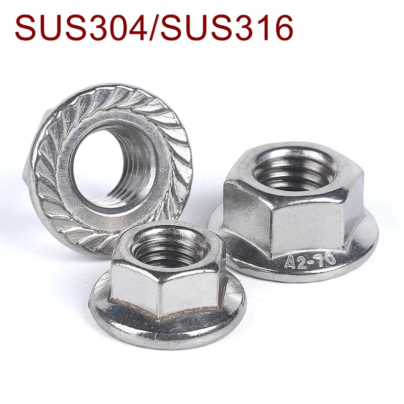 Hex Nuts M3 M4 M5 M6 M8 M10 M12 M16 Stainless Steel Serrated Flange Nuts Hex Lock Nuts Fastener