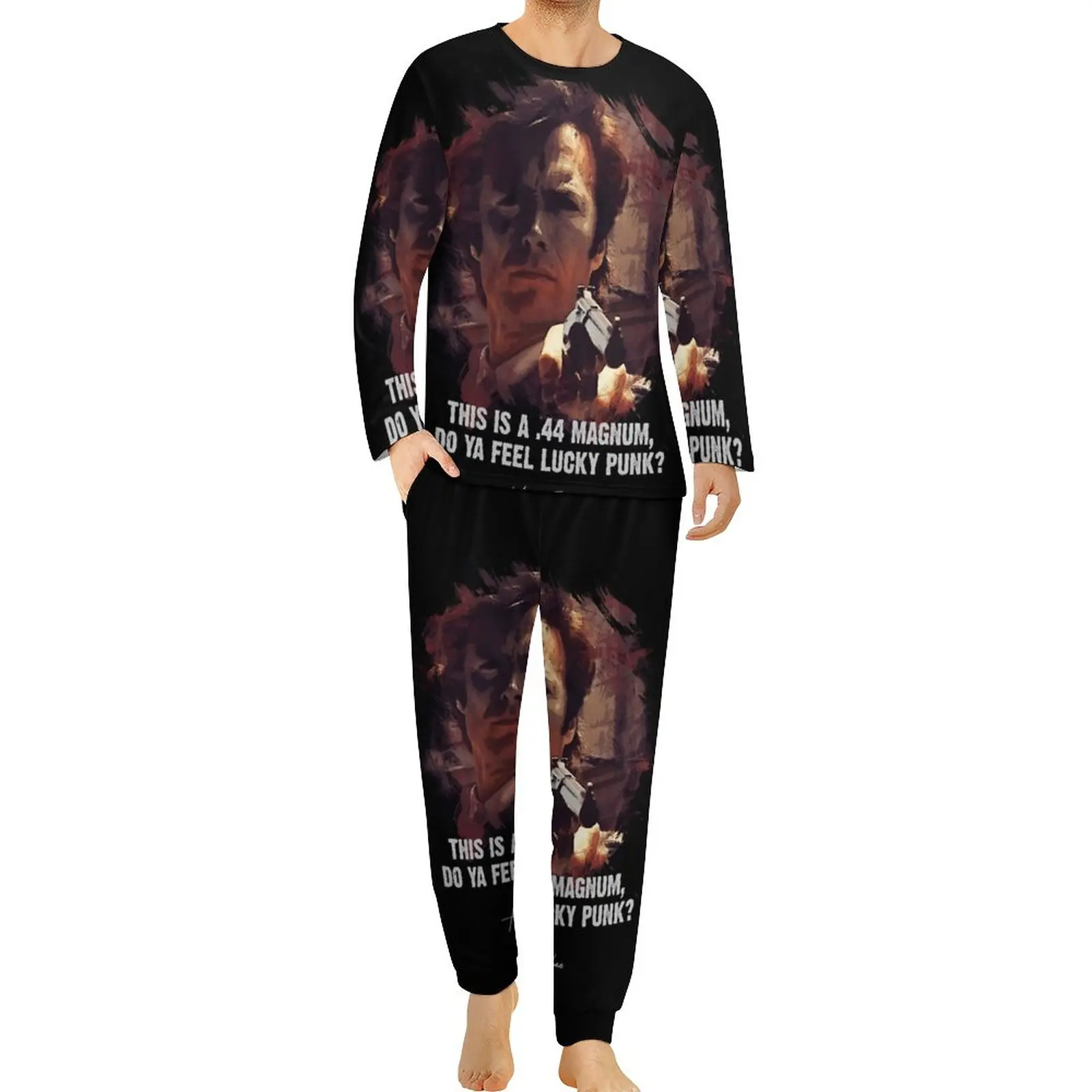 

Clint Eastwood Lucky Punk Pajamas Male Actor Director Trendy Home Suit Winter Long-Sleeve Two Piece Casual Graphic Pajama Sets