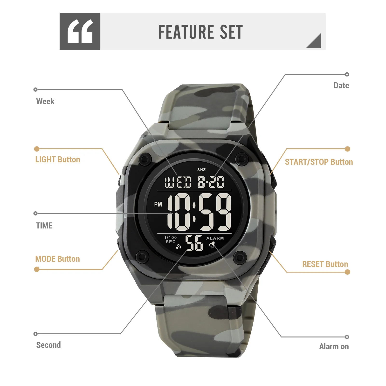 SKMEI 2160 Countdown Digital Mens Sport Watches Casual Stopwatch Date Week Waterproof Men Wristwatch Alarm Clock reloj hombre 5