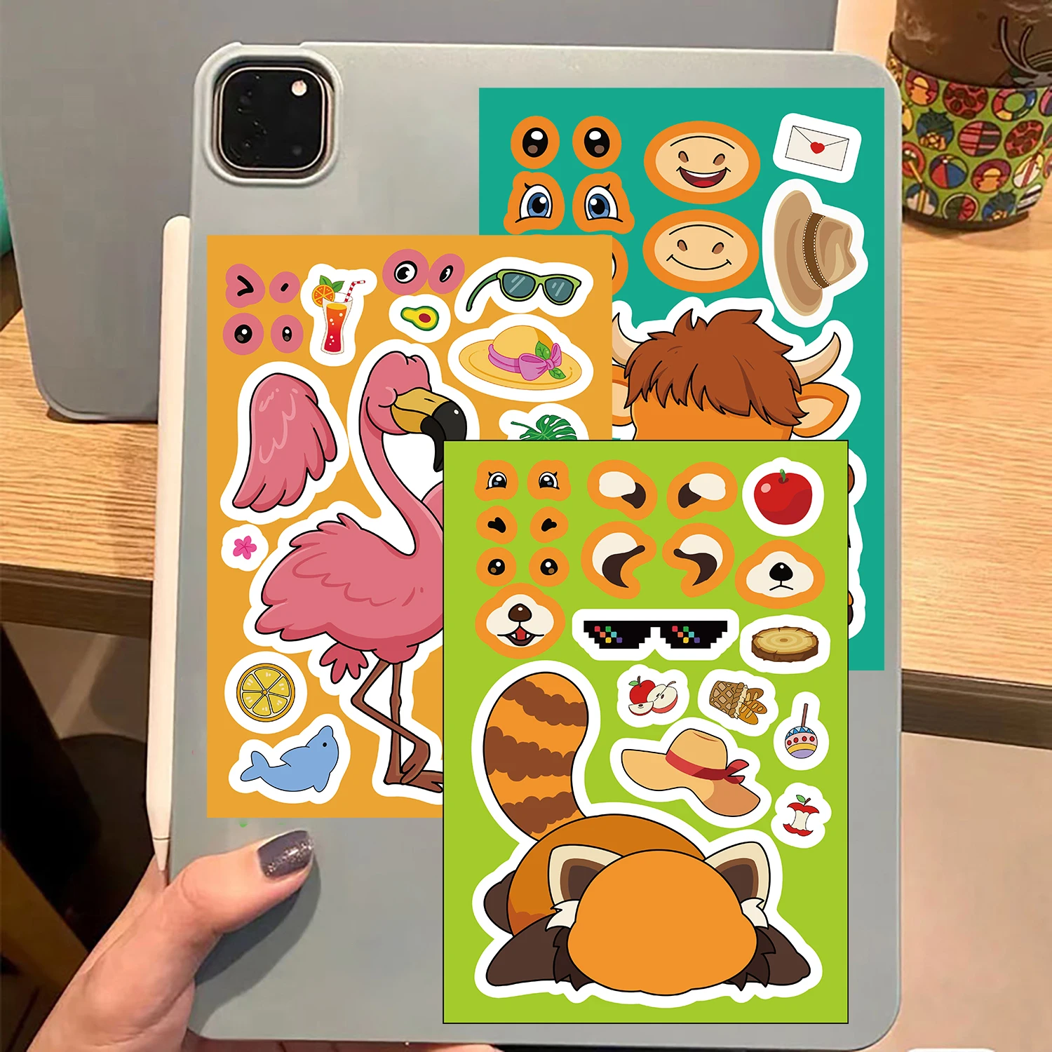 8개 동물 얼굴 변화 콜라주 하라주쿠 방수 러기지 스크랩북 패션 아트 사진 스케이트보드 노트북 스티커