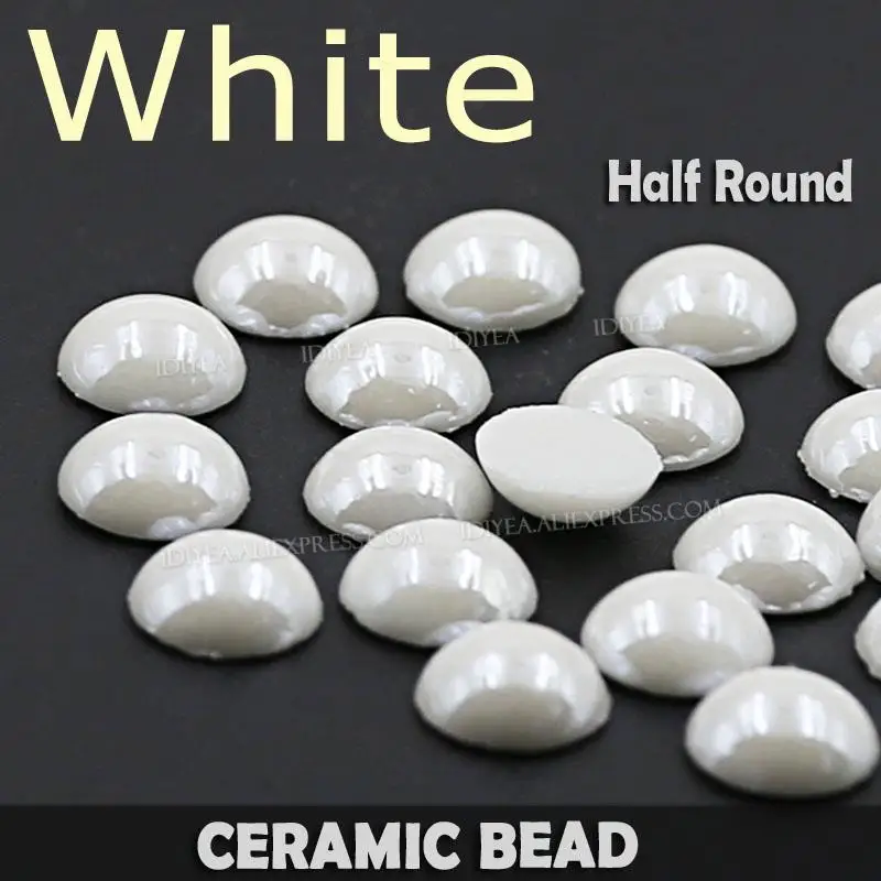 Description Picture 4 of itemCeramic Imitation Pearl White Black Mix Sizes 2/3/4/6/8/10mm Non HotFix Half Round Bead Glitters For Nail Art DIY Crafts Garment