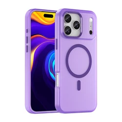 Shockproof Matte Transparent Case with MagSafe Compatibility and Wireless Charging Capability for iPhone 17 Pro (Purple)