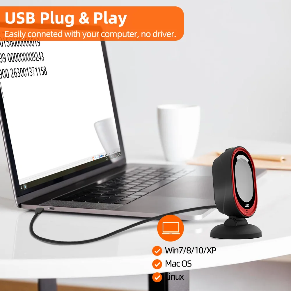 데스크톱 핸즈프리 유선 USB 플랫폼 바코드 리더, 슈퍼마켓 상점 결제용, 2D 바코드 스캐너, 전방향 1D 2D QR 코드