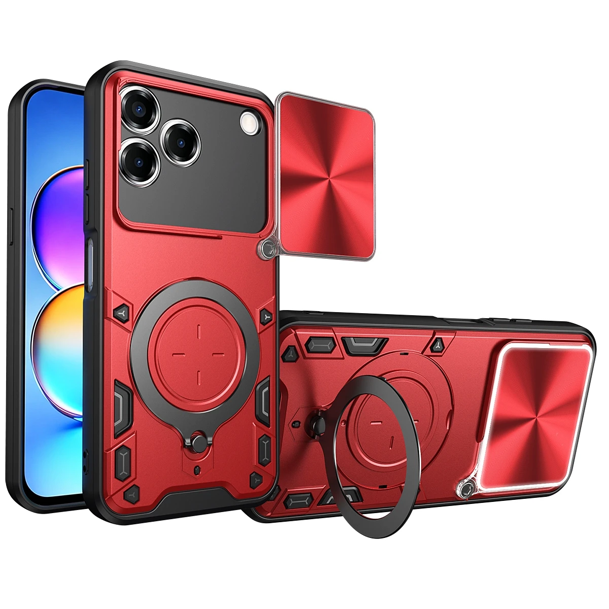 Shockproof Kickstand Protective Phone Case with Lens Camera Protector