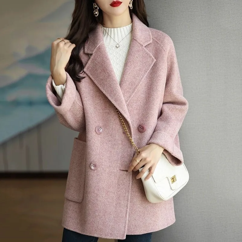Women's High-End Temperament Woolen Coat, Loose Casual Outwear, Versatile, Mid-Length, Monochromatic, Female Fashion, New, 2024