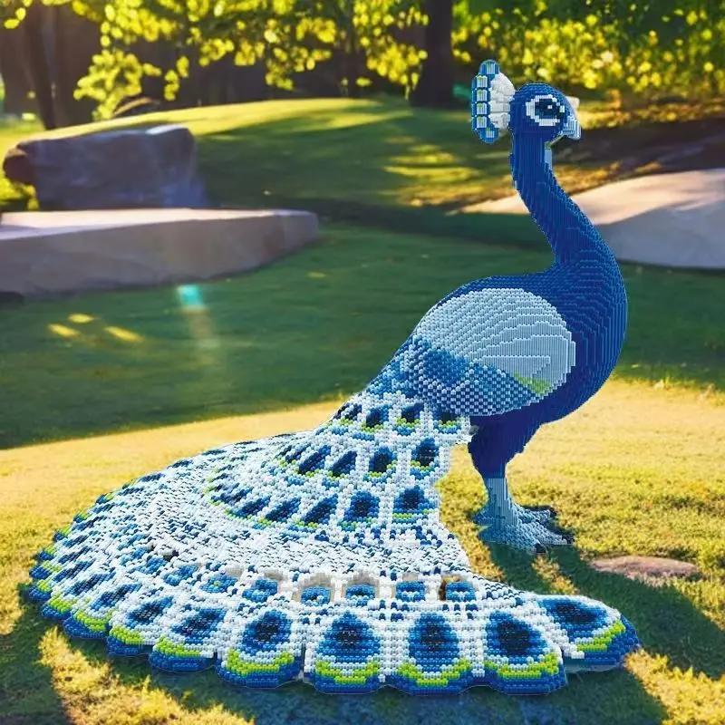 MOC 70cm Blue Jade Green Peacock Building Blocks Set Simulated