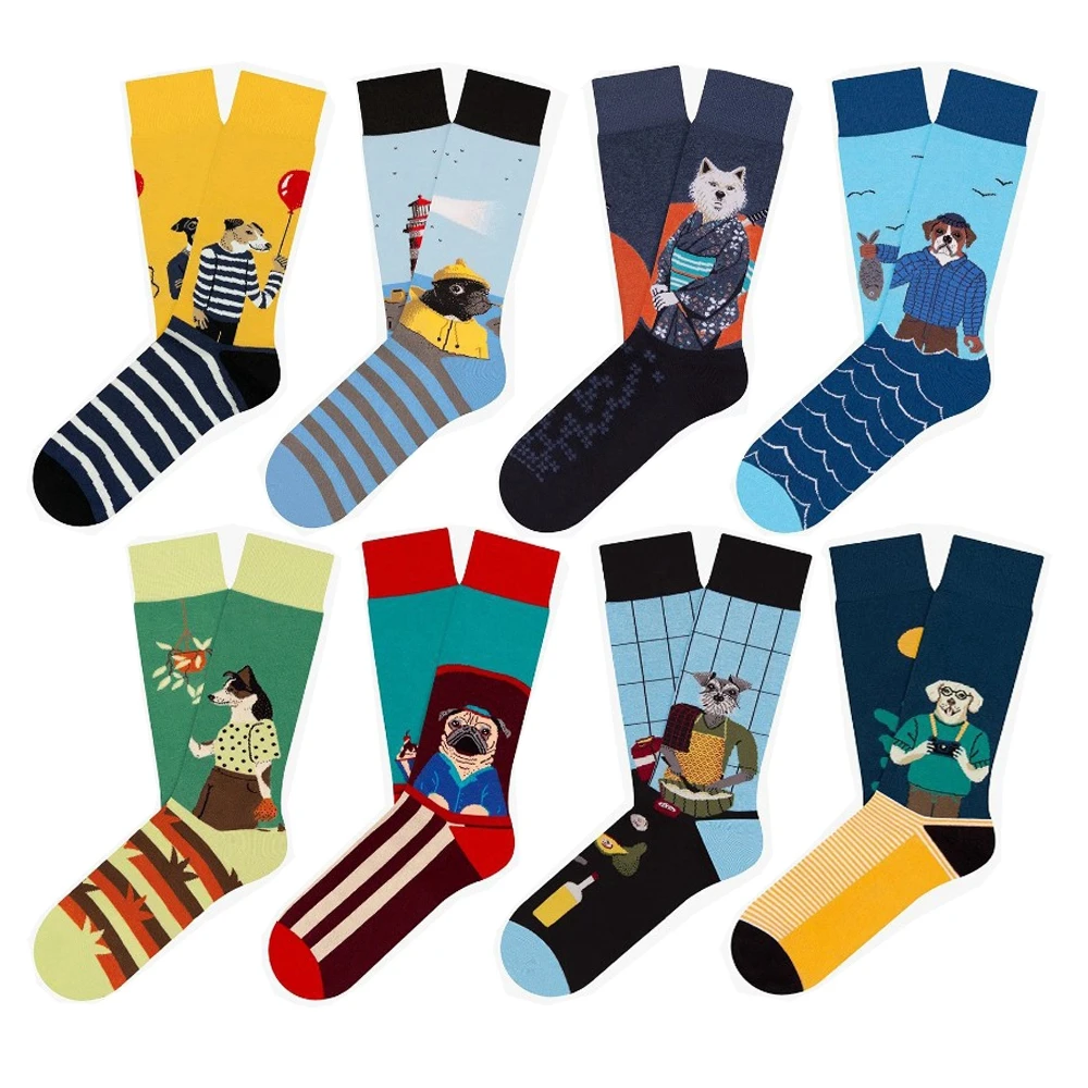 

Новые модные креативные носки Веселые Мультяшные животные собаки забавные чулки Япония Харадзюку уличный тренд Скейтбординг мужские женские носки