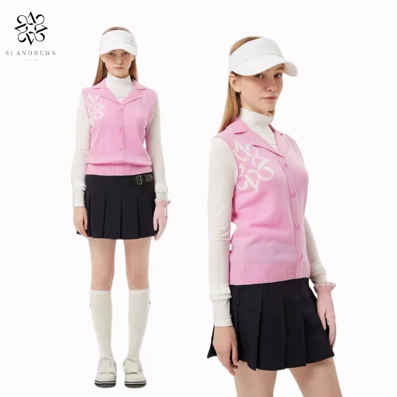 ST ANDREWS 2024 Autumn New Women's Golf Clothing Button Rabbit Velvet Knitted High Elastic Outer Vest 6