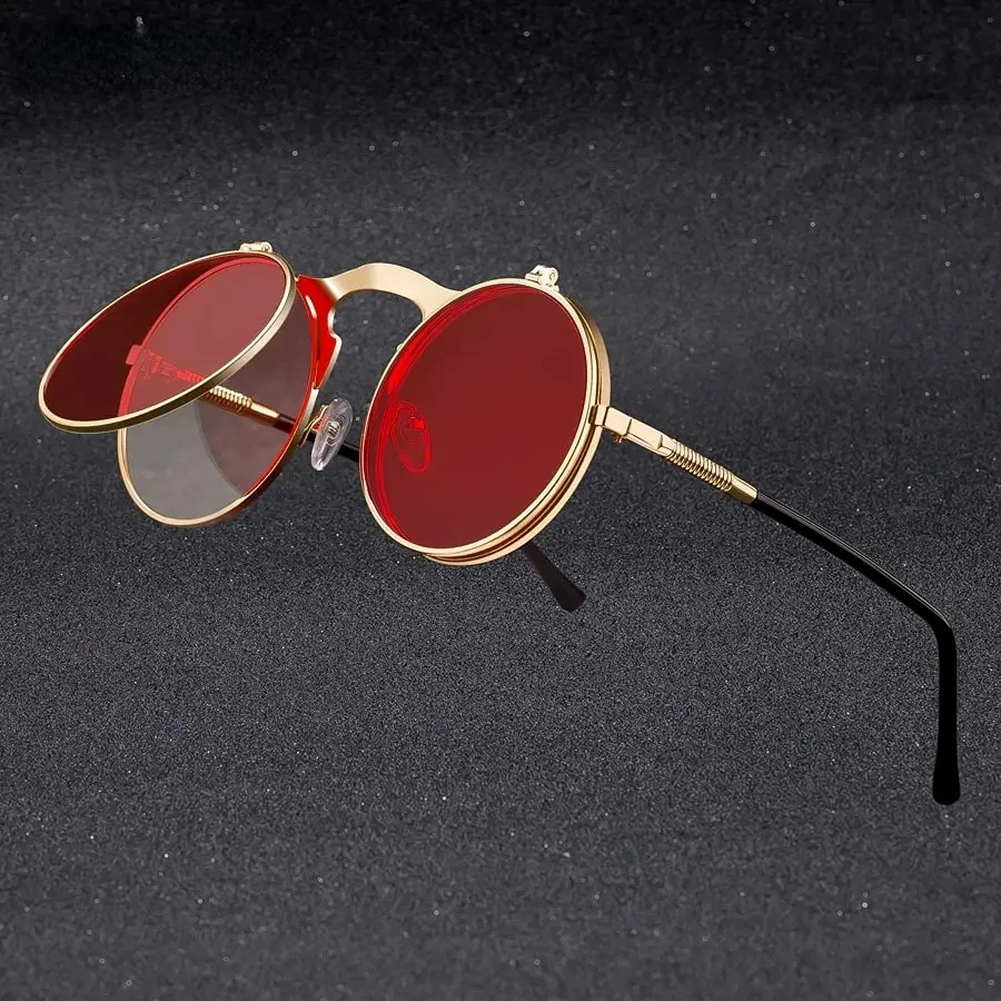 

Vintage Steampunk Flip Sunglasses Men Retro Round Metal Sun Glasses for Women Brand Designer fashion Circle Shades Eyewear UV400