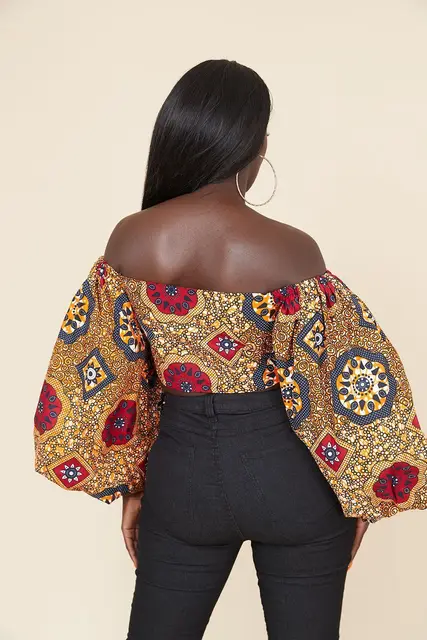 Adaeze Print Lantern Sleeve Crop Top - Image 4