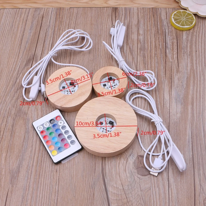 LED Lights Decorative Lights LED Lamp Base DIY Lighting Accessories DIY Round LED Base Vase Light Remote Control Resin Display Wood Lighted Base Stand 12 Colors RGB Adjustable