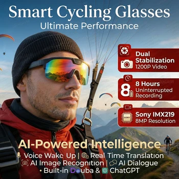 AI Smart Sports Glasses with 1200P Camera – 4K Anti-Shake Video, AI Voice Translator, Bluetooth Calling, Dual Mic Audio & Sports Sunglasses 1