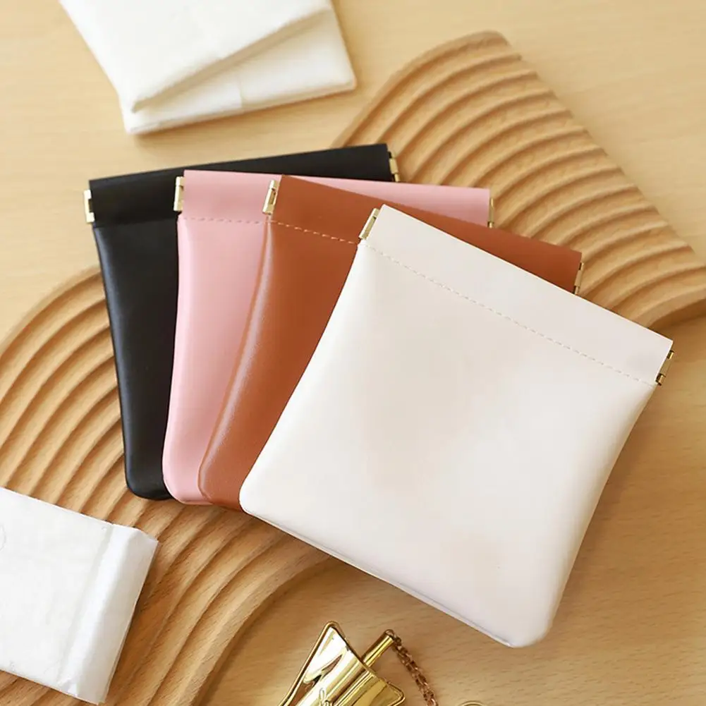 

4Pcs PU Leather Small Bag Snap Closure Organizer Pouch Electroplated Shrapnel Soft Touch Lipstick Storage Bag Cosmetic Bag