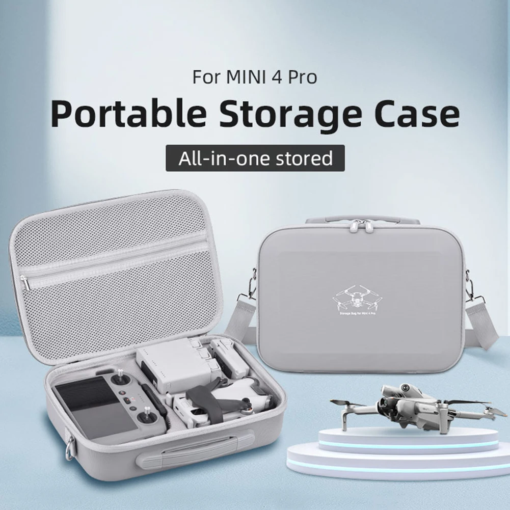 하드 쉘 여행 운반 케이스, PU 가죽 방수 운반 가방 케이스, Should 스트랩이 있는 휴대용 여행 가방, DJI Mini 4 Pro용