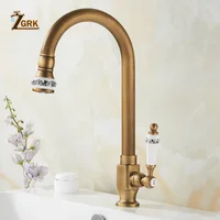 ZGRKเย็นก๊อกน้ำห้องครัวAntique Bronzeสำเร็จรูป 360 องศาSINGLE Hole Water TAP Cooper KITCHEN TAP 1