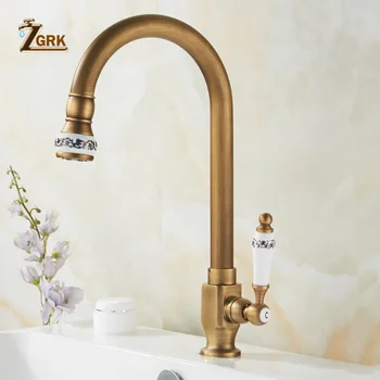 ZGRKเย็นก๊อกน้ำห้องครัวAntique Bronzeสำเร็จรูป 360 องศาSINGLE Hole Water TAP Cooper KITCHEN TAP 1