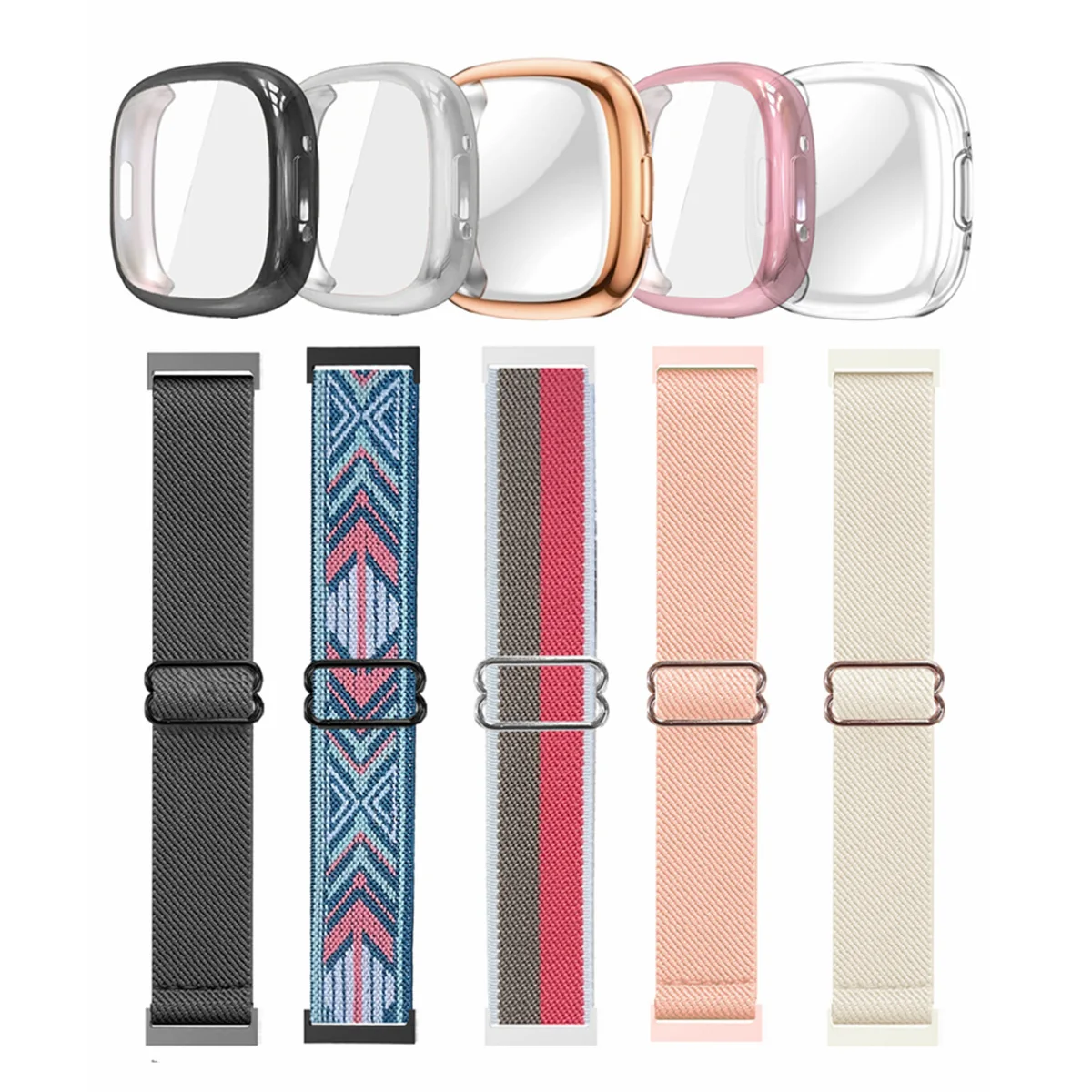 Custodia + Cinturino Per Fitbit Versa2/Versa 3/4 Braccialetti In Nylon Elastico Per Fitbit Versa2/3/4 Tpu Srceen Protector Per Fitbit Versa 2/3/4