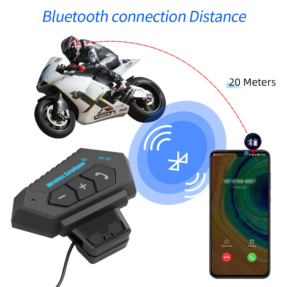 BT12 Motorcycle Helmet Headset Wireless Bluetooth Handsfree Stereo Music Speaker Waterproof Support Automatic motocross bluetooth headset