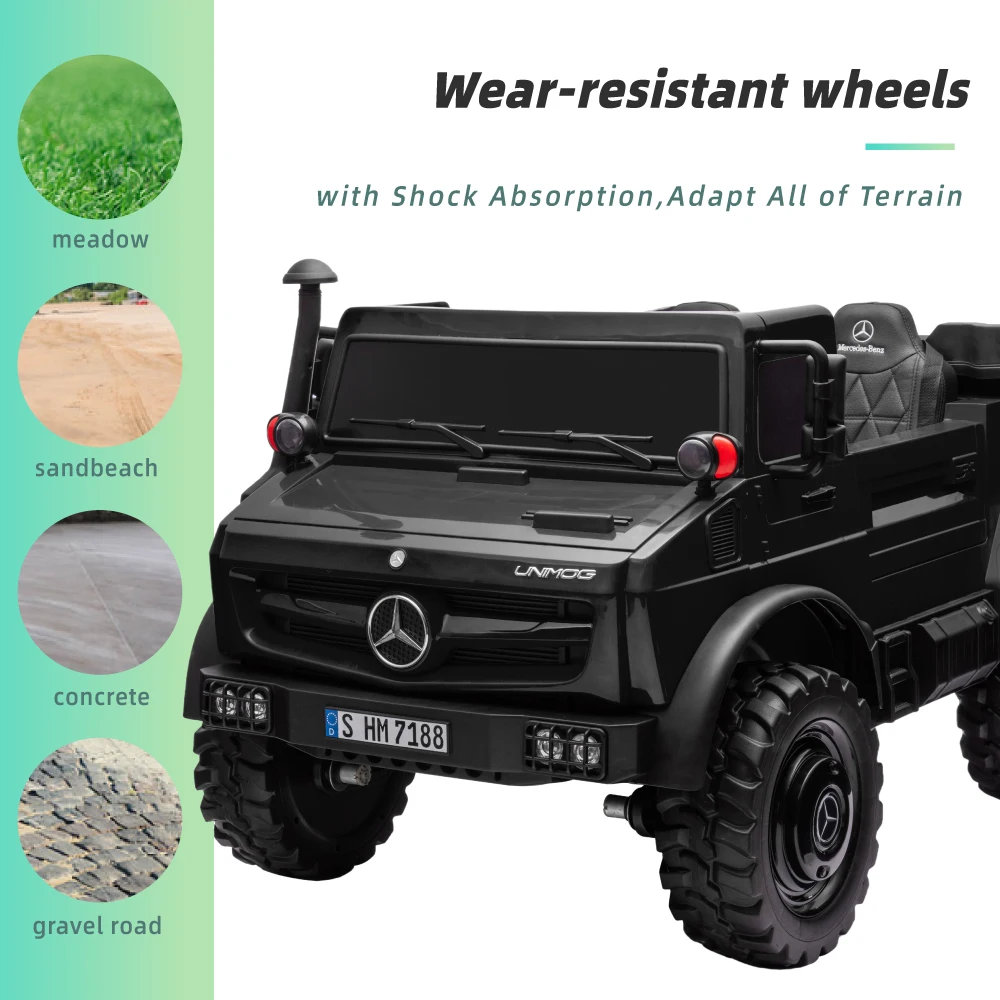 24V Two Seaters Ride On Cars, Licensed Mercedes-Benz Electric Truck Car, with Remote Control, Electric Flip Bucket, Disc Brakes,