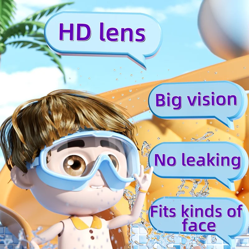 Kids Swimming Goggles with Big Frame, HD Lens and Anti-fog, Waterproof Children's Swim Goggles for Boys and Girls 2