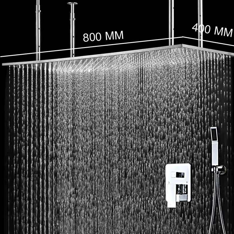 

Modern Bath Rainfall Shower Head Set 16 inch x 31 inch Ceiling Shower Panel Hot and Cold 2 Ways Mixing Valve