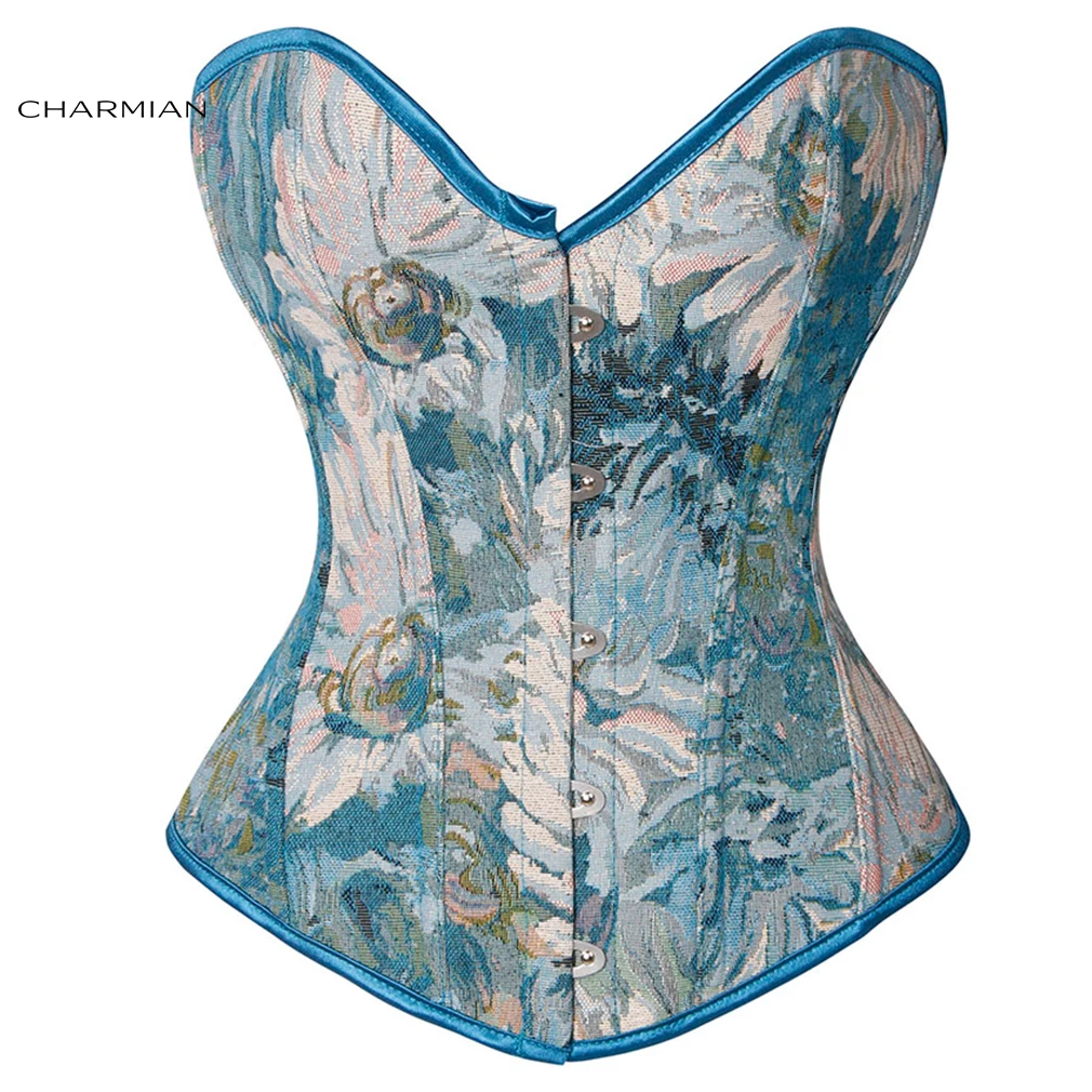Charmian Womens Vintage Retro Floral Renaissance Embroidery Overbust Corset Top 
