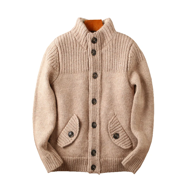 Giacca In Lana Pesante Uomo – Maglione Cardigan Con Colletto Coreano, 3 Bottoni, Slim Fit, Con Tasche – Ideale Per Inverno