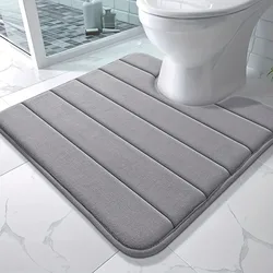 Plush Memory Foam U - Shaped Bathroom Mat - Ultra Absorbent & Anti - Skid Bath Carpet - 40CMx50CM (GREY)