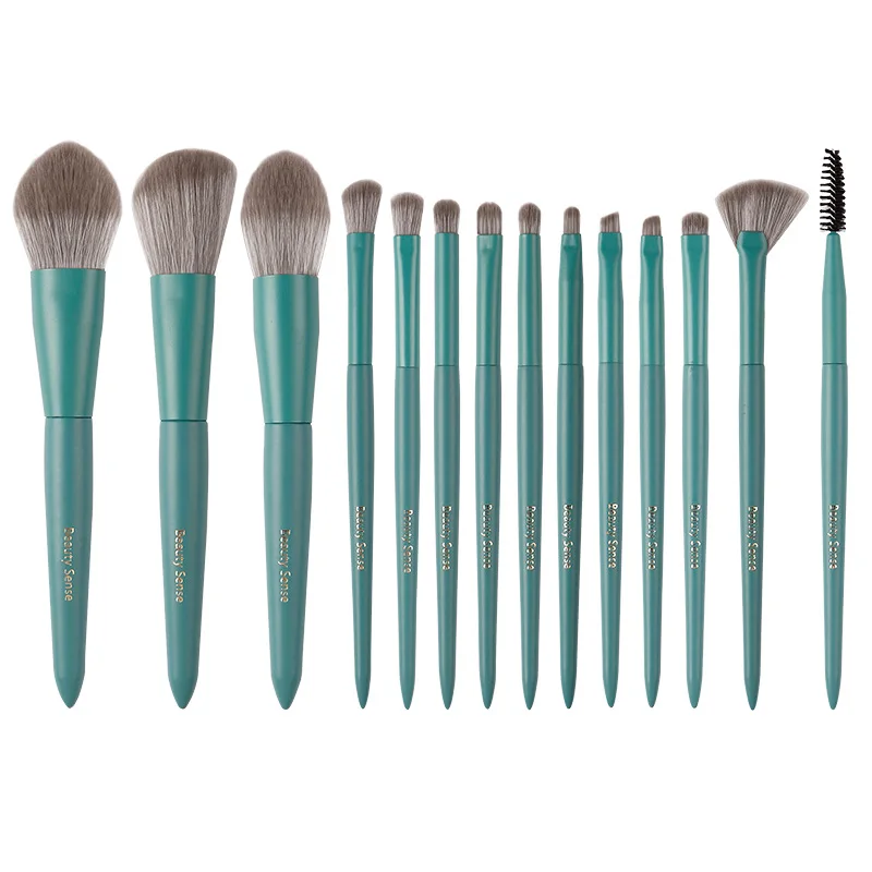 14pcssetBluegreenPowderMakeupBrusheslashrollerBlushMakeup
