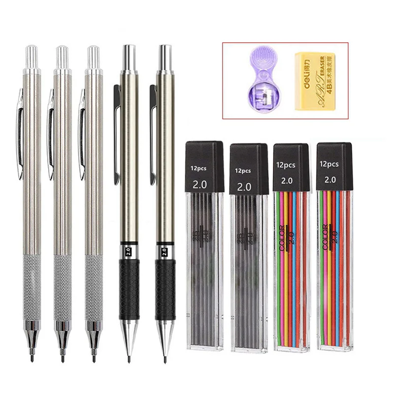 

Haile Metal Mechanical Pencil Set With Refills Lead and Eraser,2.0mm Drafting,Sketch,Architecture Pencils,Back to School Supplie