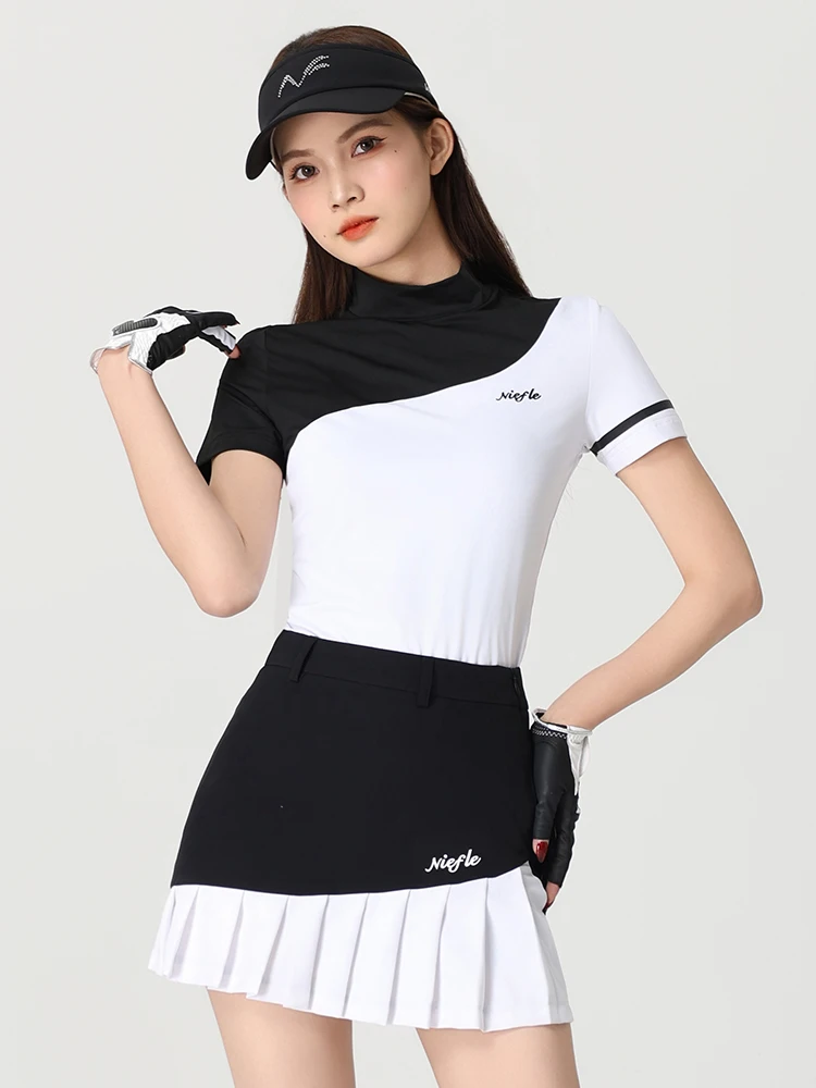 New Golf Clothing Women's Black pleated Skirt Explosive Sports Elasticity Comfortable Slim Fit Versatile Anti Hiking Set