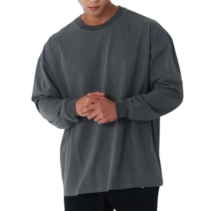 Trendy Loose-fit Men's Muscle Training T-shirt Long Sleeve Sweatshirt Casual Fitness Wear Lightweight For Sports
