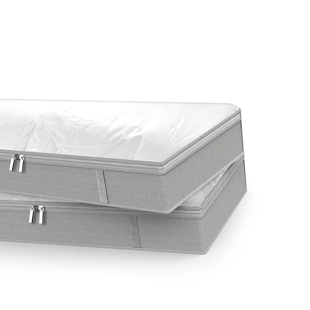 2 Pack Foldable Under Bed Bags Large Under Bed Storage Boxes Thick Breathable Underbed Clothes Storage Bags Zippered Organizer 6