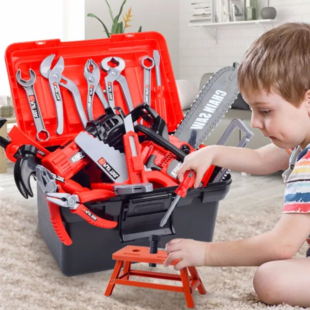 Children's Toolbox Engineer Simulation Repair Tools Pretend Toy Electric Drill Screwdriver Tool Kit Play Toy Box Set for Kids 2