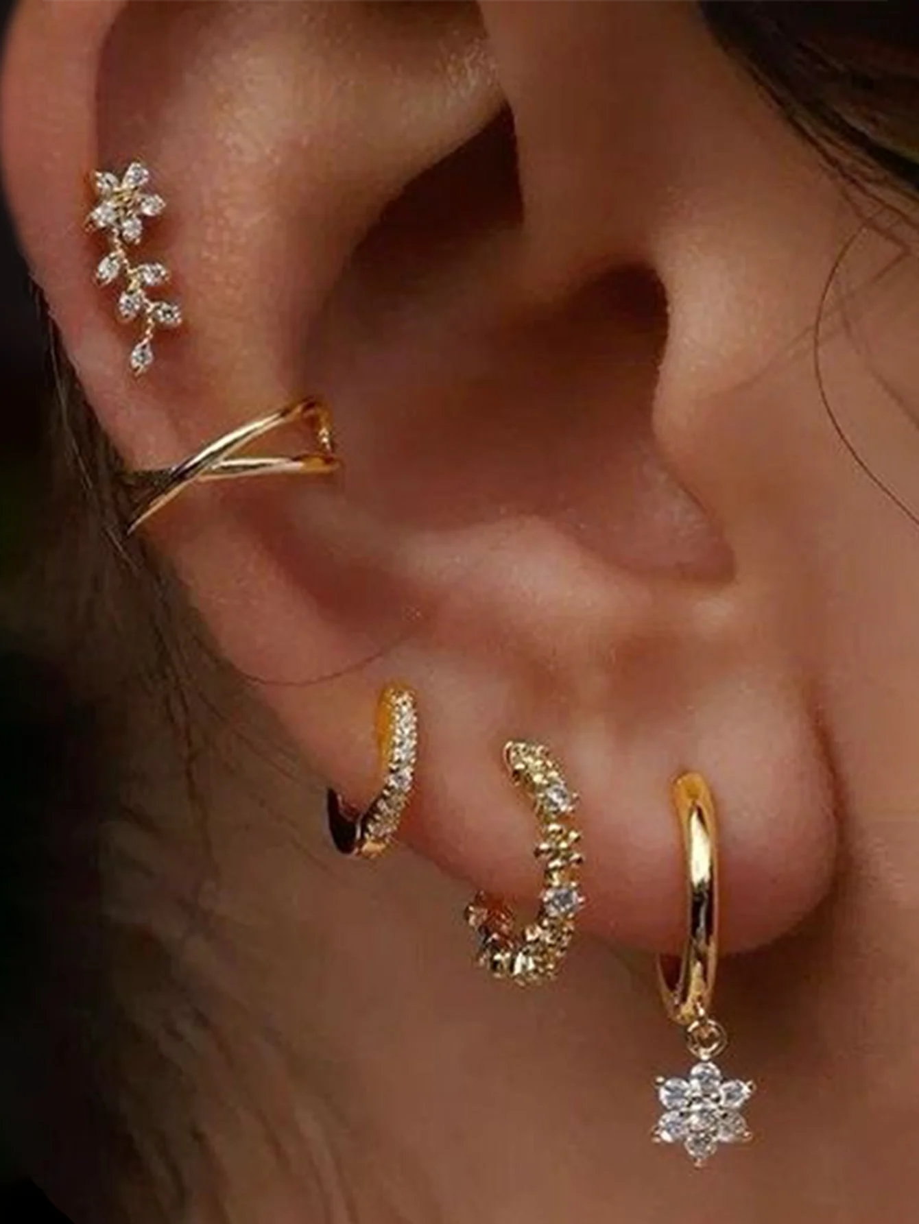 5PCS Ladies Flower Branch Star Pendant Earring Set