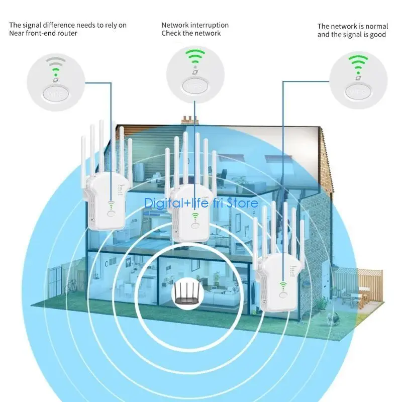 E06D 1200Mbps 무선 신호 리피터 2.4G/5Ghz WiFi 범위확장기 인터넷부스터
