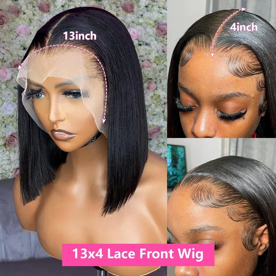 Human Hair Wig Glueless Bob Wig Lace Front Short Bob Straight 13x4 HD Transparent Lace Frontal