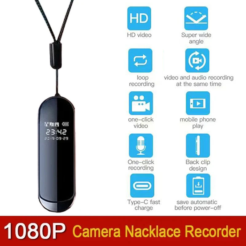 1080P Digtal Recorder Camera Oculta Wide View Angle Portable Small Nacklace Audio Video Voice DV Dictaphone 4-128GB  Action Cam