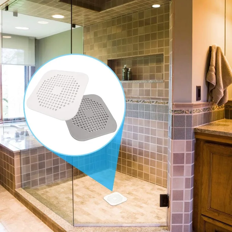 Drain Cover Shower Drain Hair Catcher Flat Silicone Plug Bathroom Kitchen Square Filter Shower Protection Sink Strainer