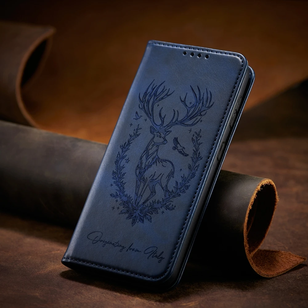 Premium Magnetic Leather Phone Wallet Case with 3D Cartoon Deer Design