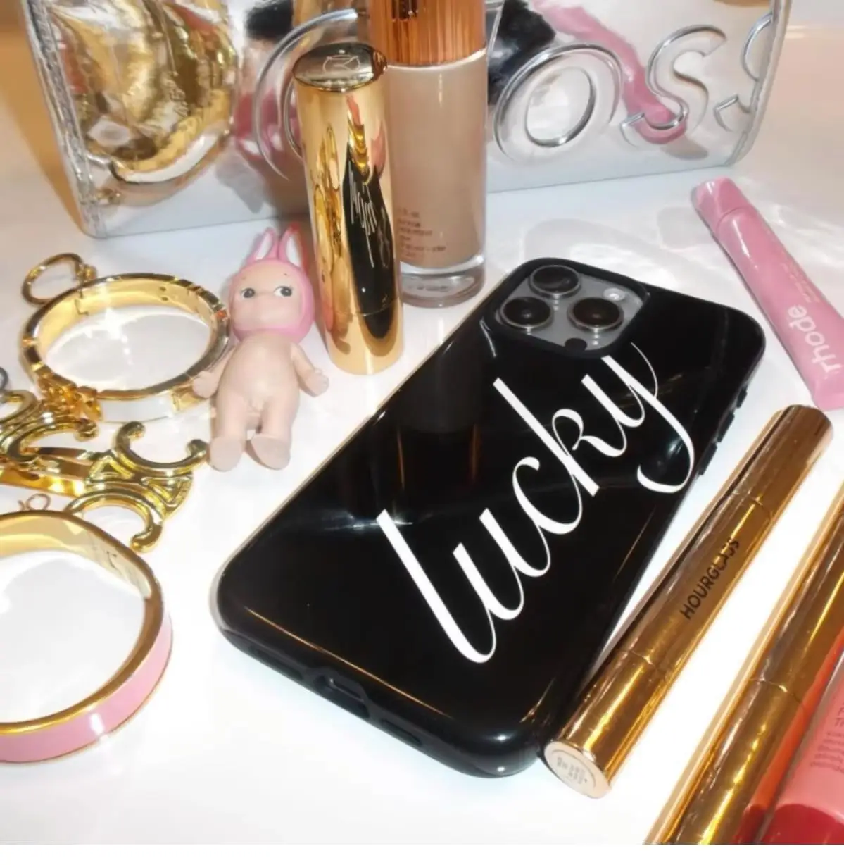Y2K Lucky French English Phone Case - Black Cover
