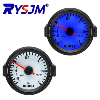 100% -1~2 Bar Turbo Boost Gauge 2 "52mm Car Gauge Car Pointer Boost Gauge per Auto Luce Blu Nero Cerchio 12V