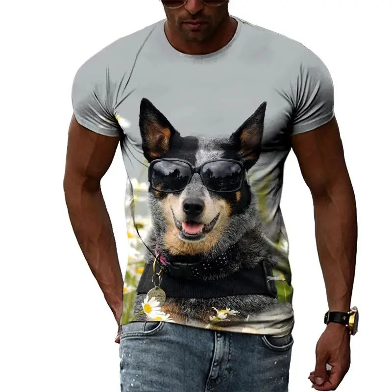 

Summer Men Animal Pet Dog Pattern Stylish Fun 3d Printed O-Collar T-Shirt Hip Hop Personality Street Plus Size Short Sleeve