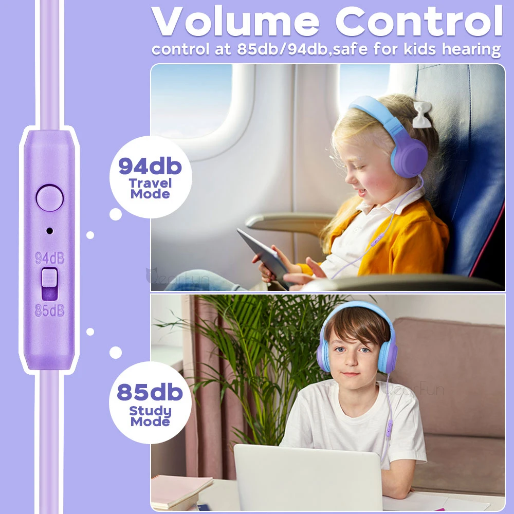 Écouteurs filaires avec microphone pour enfants, casque filaire pour  enfants, limite de volume dB, stéréo, prise