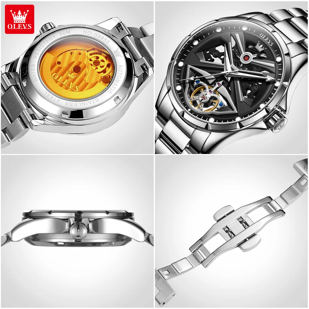 OLEVS 6655 Skeleton Fully Automatic Watch for Men Original Mechanical Wristwatch Luminous Waterproof mechanical watch