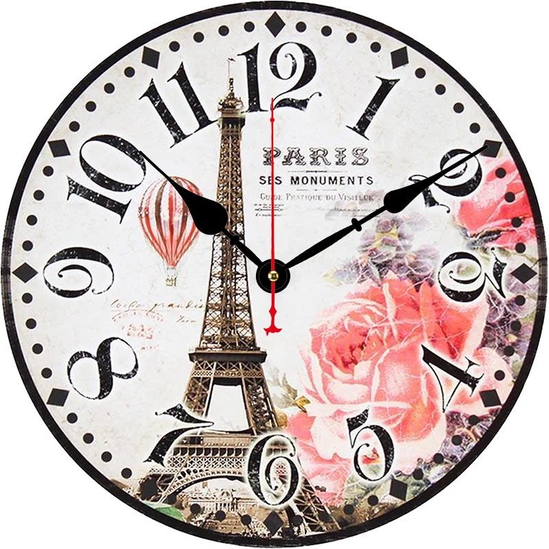 Large Retro Paris Eiffel Tower Round Wall Clock Z15-205  