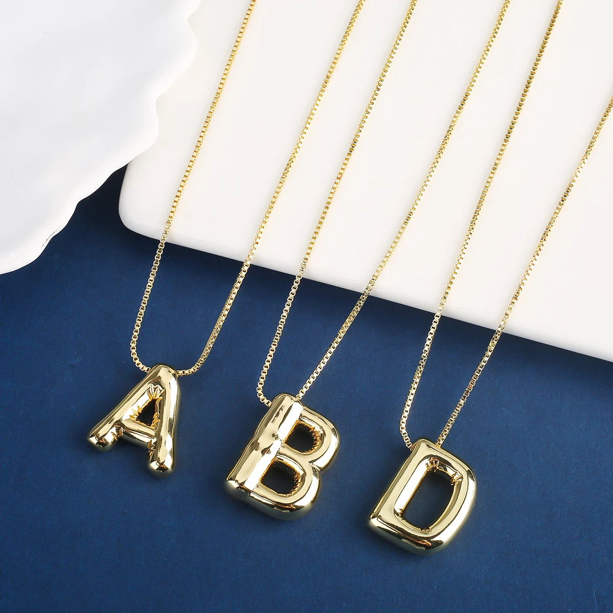 Hot selling gold plated copper chunky letter balloon bubble initial pendant necklace for women men personalized fashion jewelry